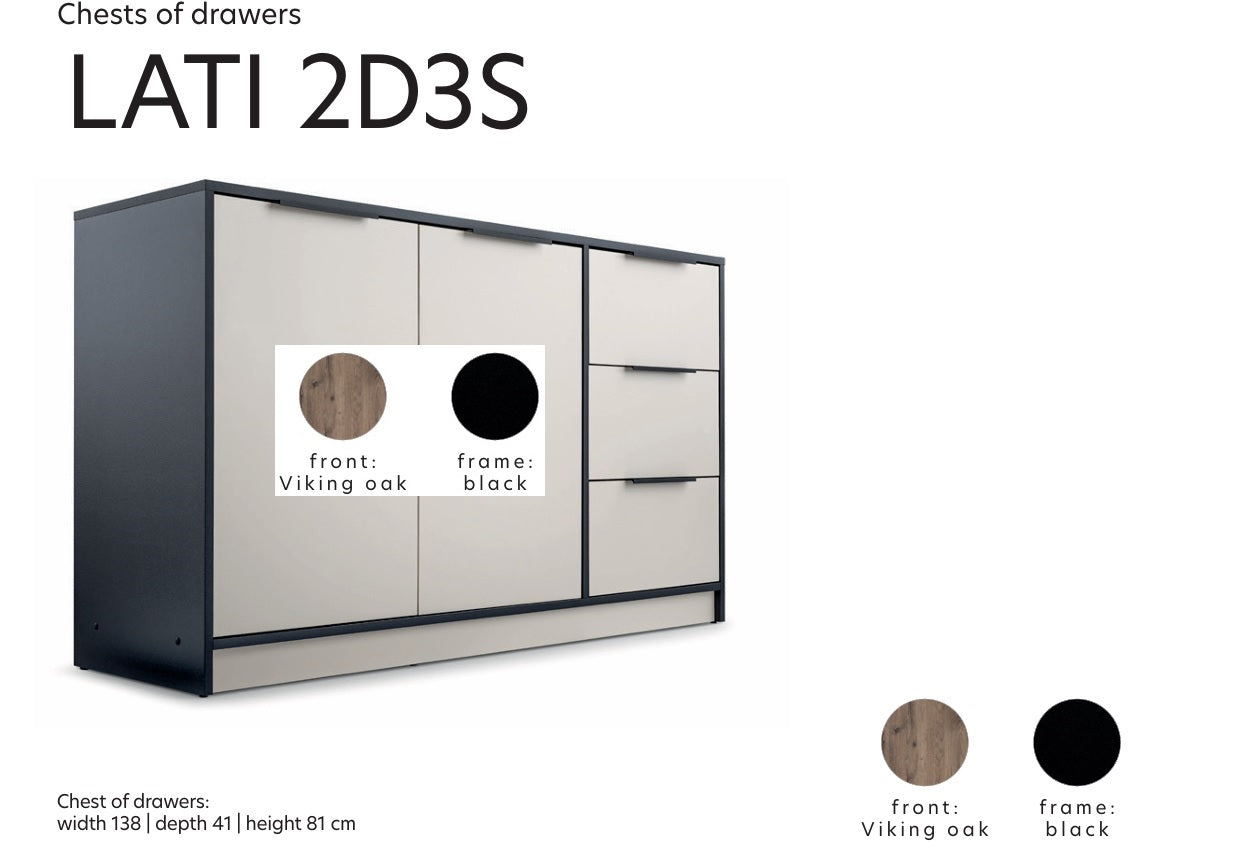Sideboard LATI - 2D3S Oak Viking / Black