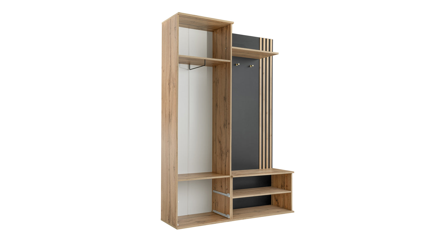 Hallway Unit LUGO Oak Wotan / Black / Mirror
