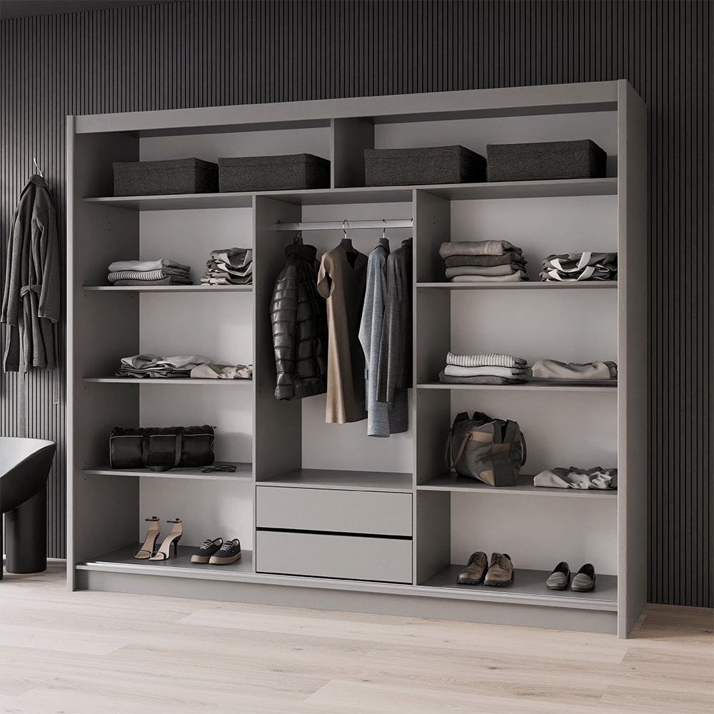 PORTO 2 250cm Sliding Door Wardrobe Graphite + Mirror