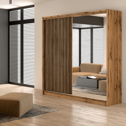 Wardrobe LONDON 203 Oak Wotan / Black + Mirror