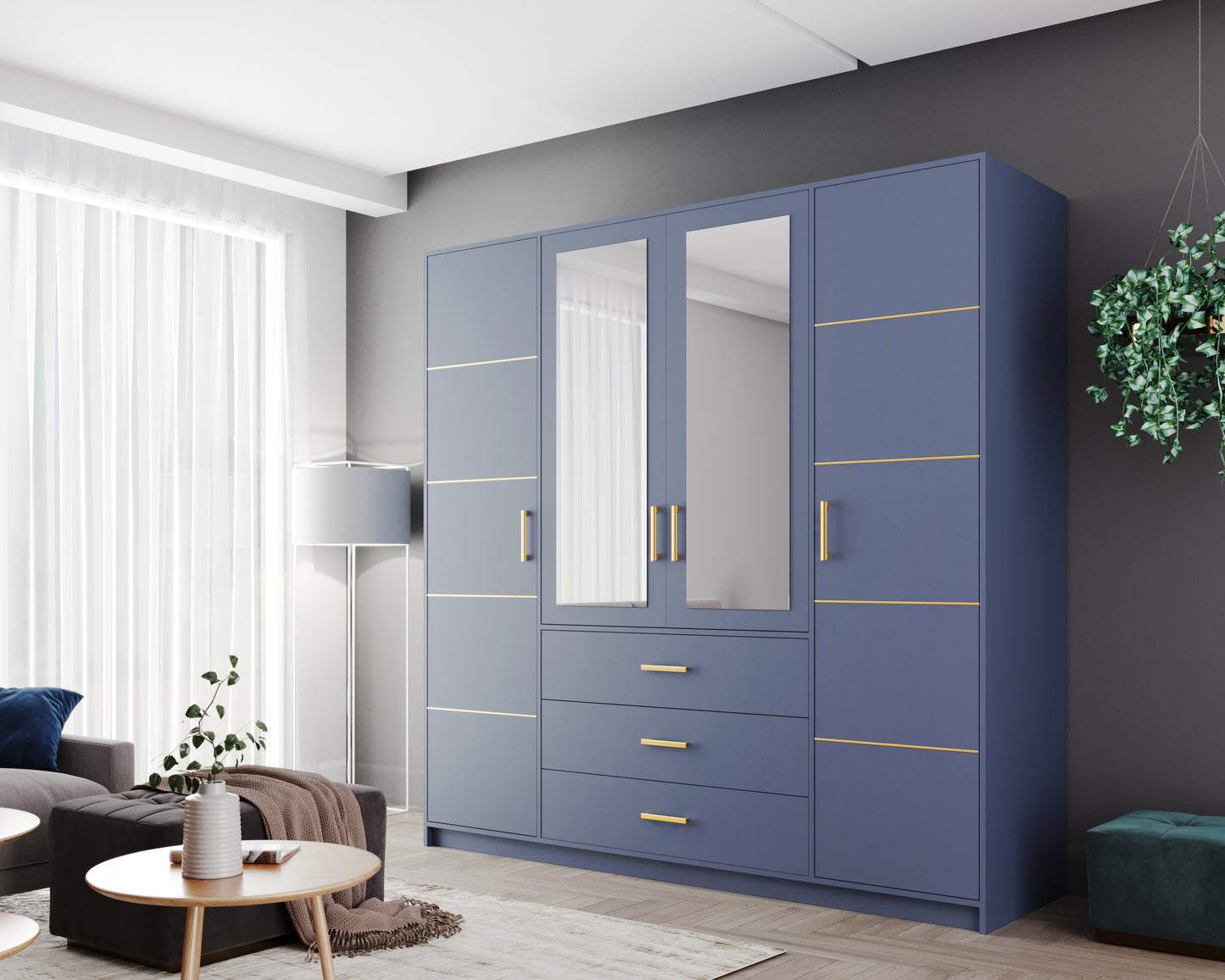 BALI II D4 Wardrobe Dull Blue Mirror
