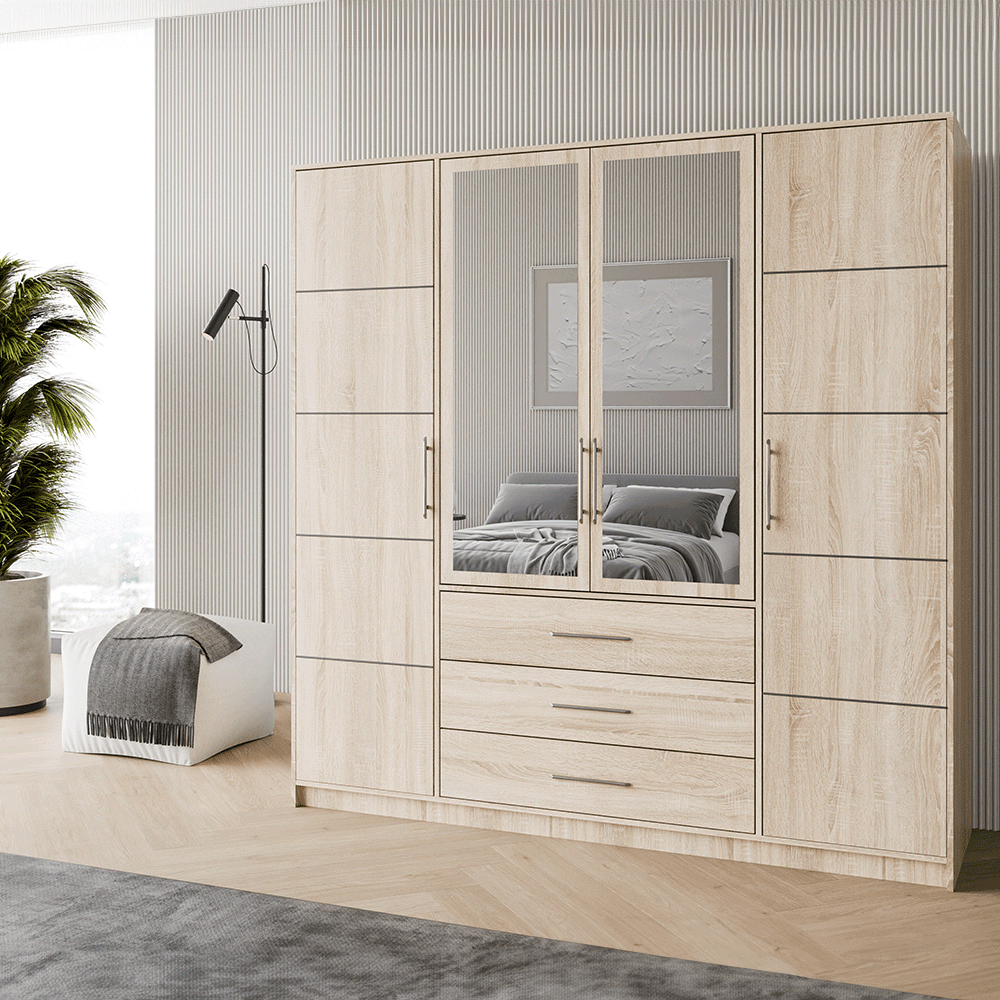 Wardrobe BALI D4 Oak Sonoma + Mirror