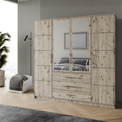 Wardrobe BALI D4 Oak Wellington + Mirror
