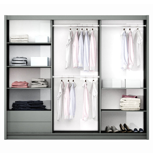 BASTIA 250cm Sliding Door Wardrobe White+Mirror