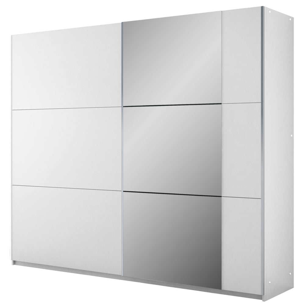 BASTIA 250cm Sliding Door Wardrobe White+Mirror