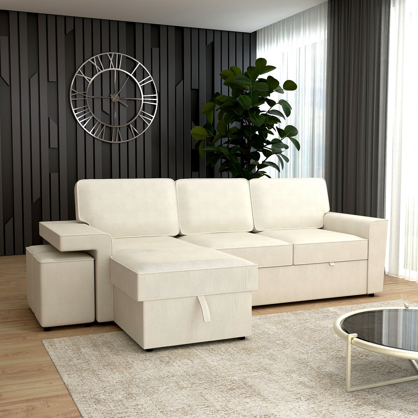 Corner sofa bed Everly DF-019CSB reversible - Cream