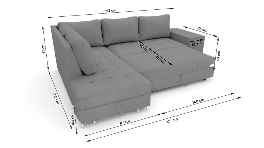 Corner sofa bed Martha DF-023CSBL left-hand - Grey
