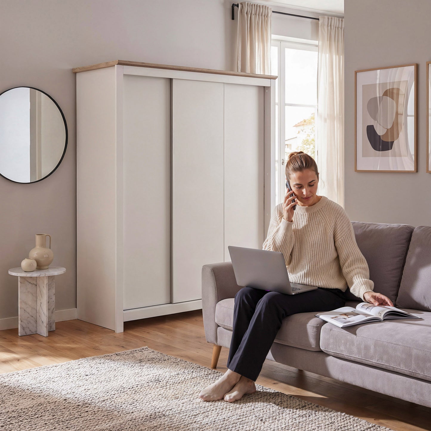 Sliding Wardrobe Milford DF-CF207SWR-3DR-180 - Cashmere