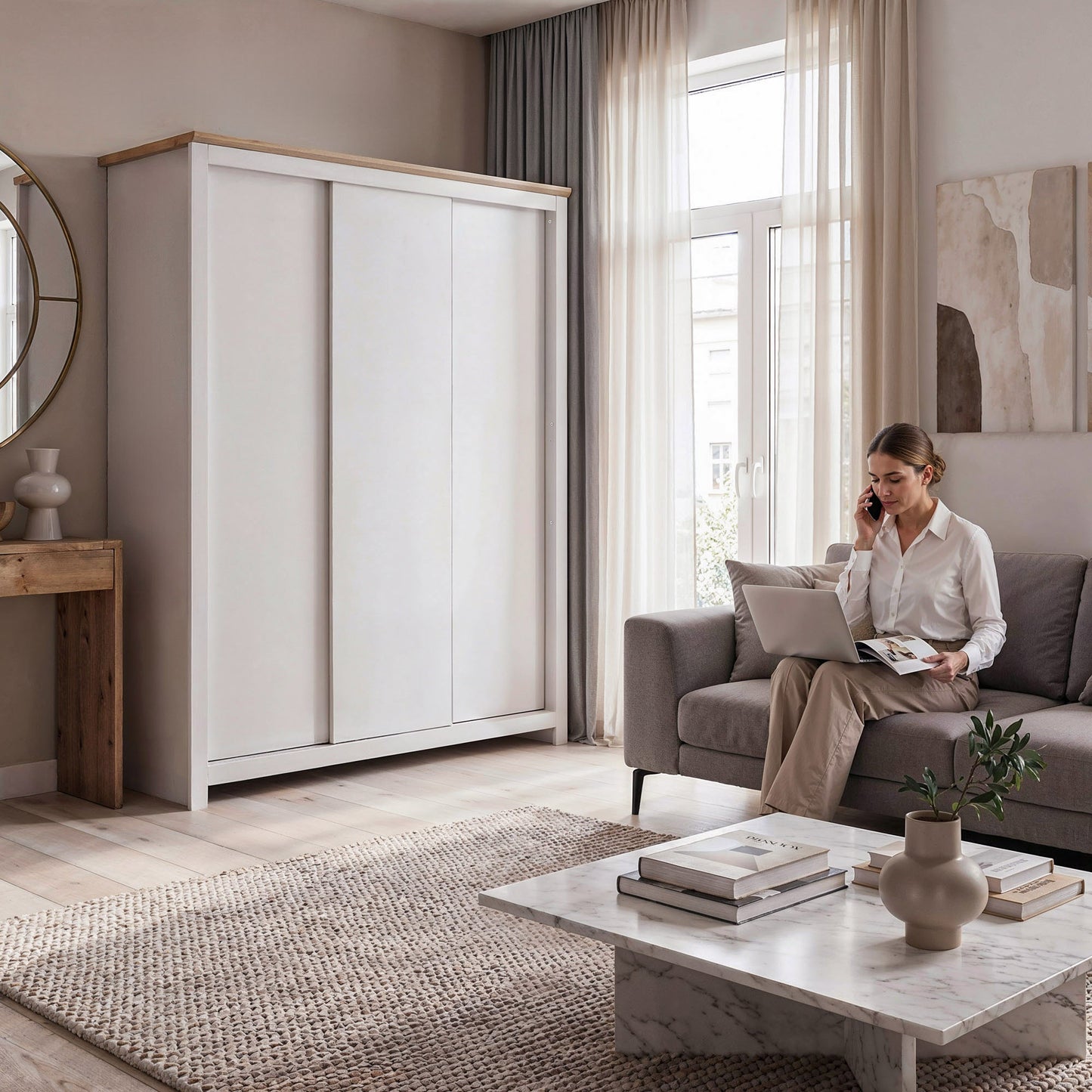 Sliding Wardrobe Milford DF-CF207SWR-3DR-180 - Cashmere
