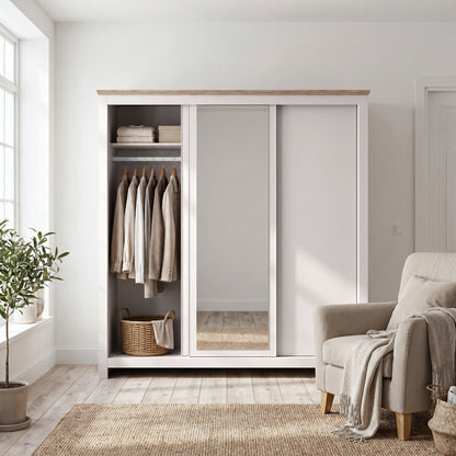 Sliding Wardrobe Milford DF-CF208SWR-3DRM-180 with Mirror - Cashmere