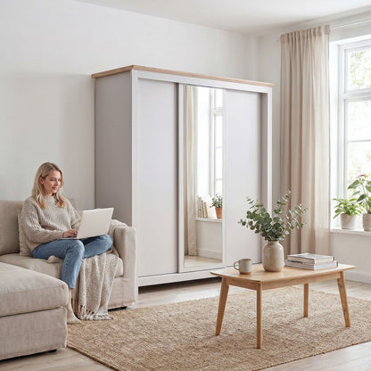 Sliding Wardrobe Milford DF-CF208SWR-3DRM-180 with Mirror - Cashmere