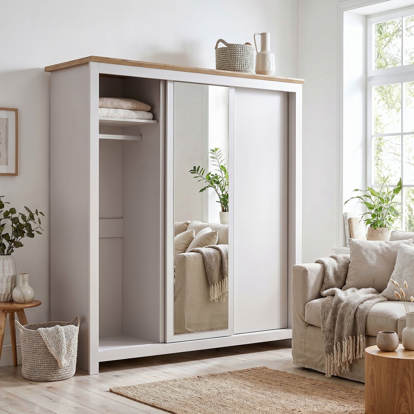 Sliding Wardrobe Milford DF-CF208SWR-3DRM-180 with Mirror - Cashmere