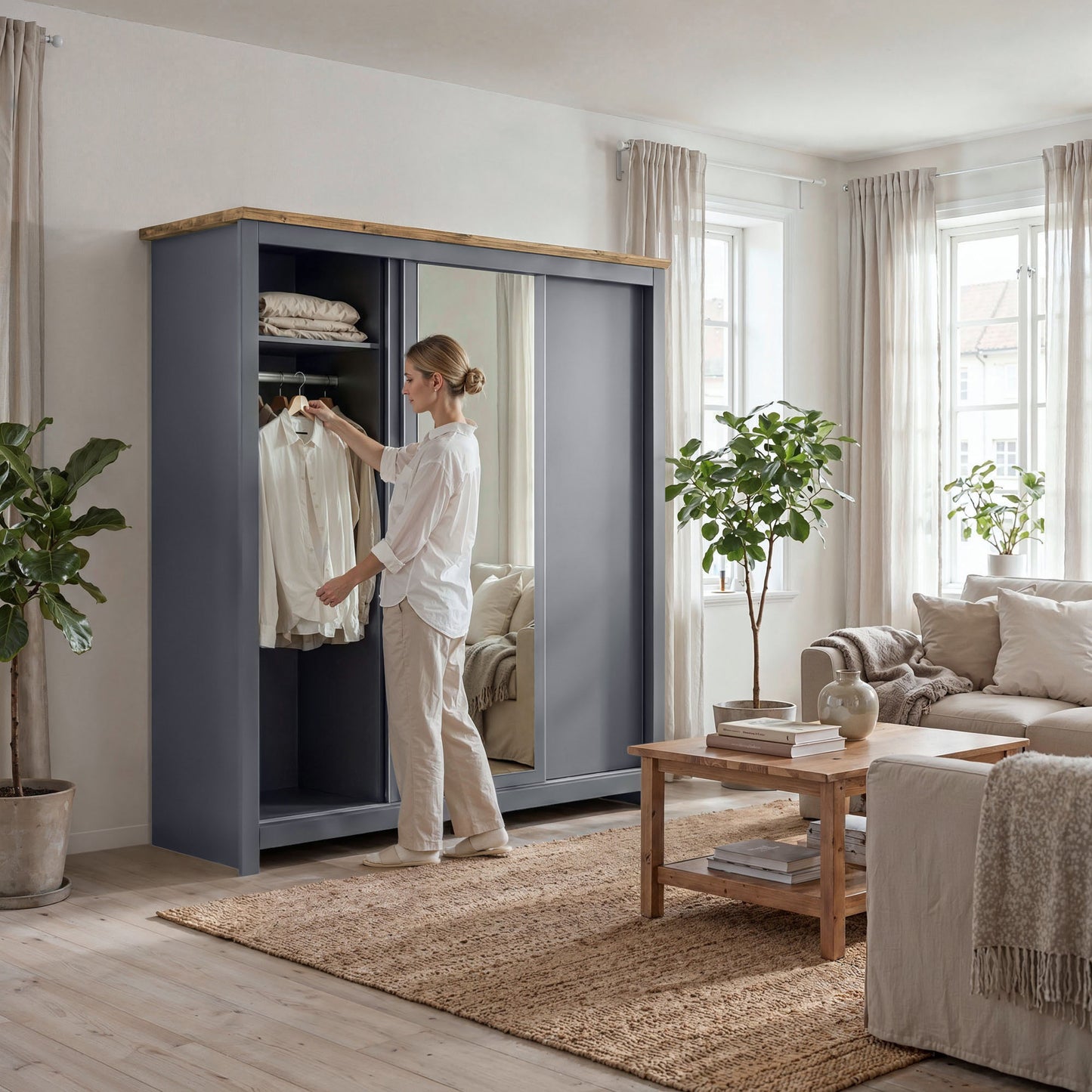 Sliding Wardrobe Milford DF-CF208SWR-3DRM-180 with Mirror - Graphite