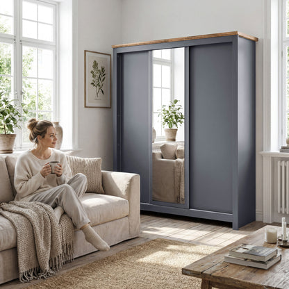 Sliding Wardrobe Milford DF-CF208SWR-3DRM-180 with Mirror - Graphite