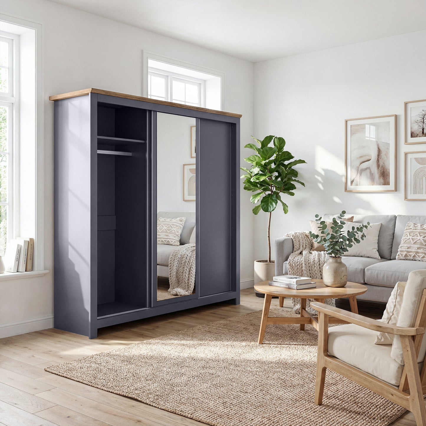 Sliding Wardrobe Milford DF-CF208SWR-3DRM-180 with Mirror - Graphite