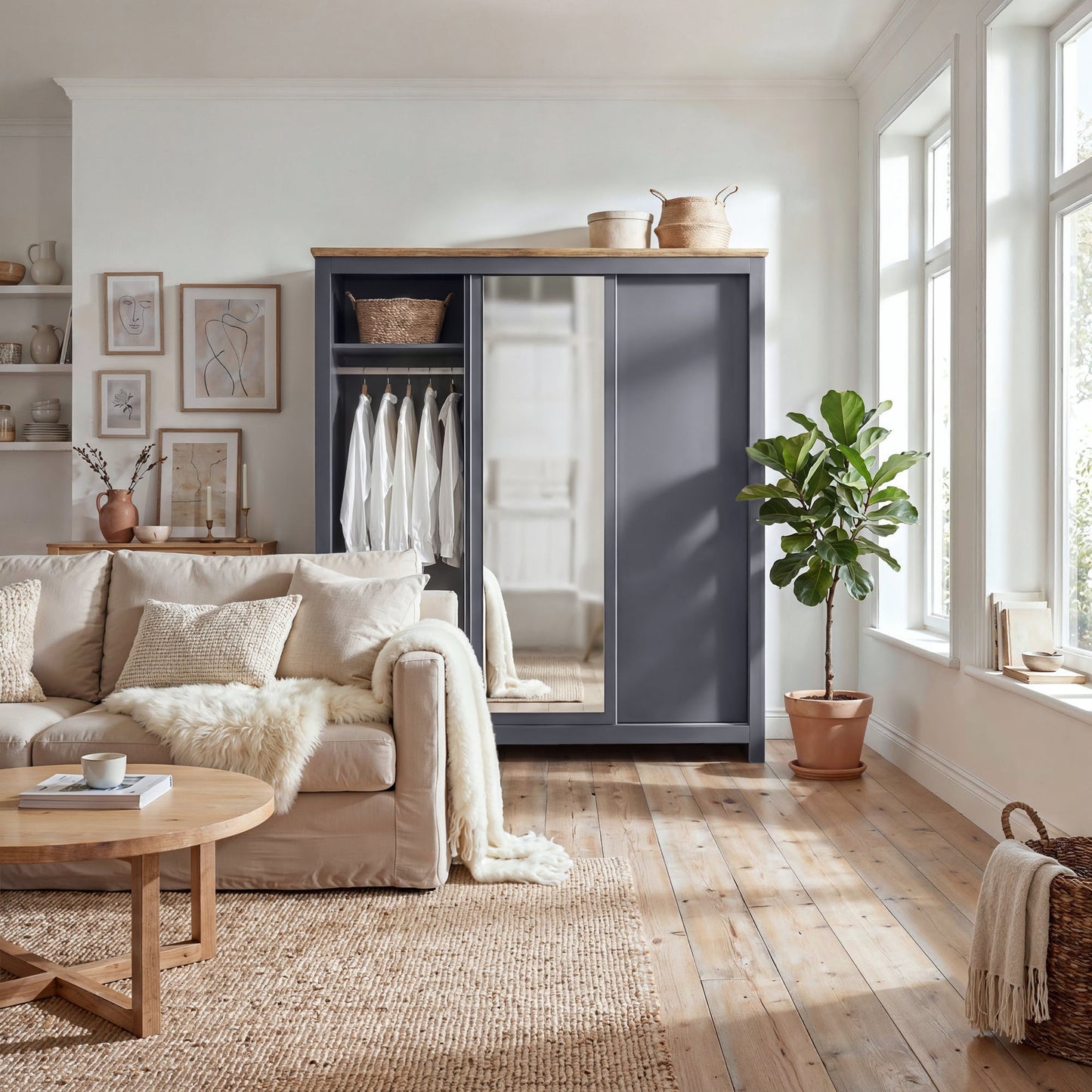 Sliding Wardrobe Milford DF-CF208SWR-3DRM-180 with Mirror - Graphite