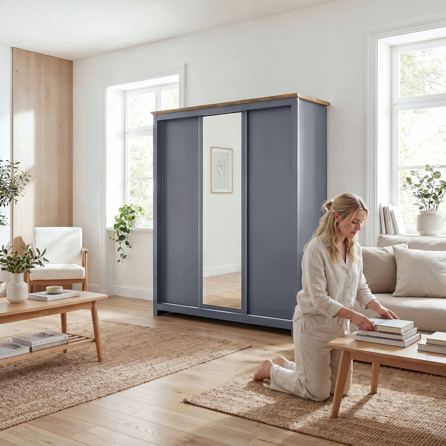 Sliding Wardrobe Milford DF-CF208SWR-3DRM-180 with Mirror - Graphite