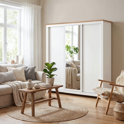 Sliding Wardrobe Milford DF-CF208SWR-3DRM-180 with Mirror - White