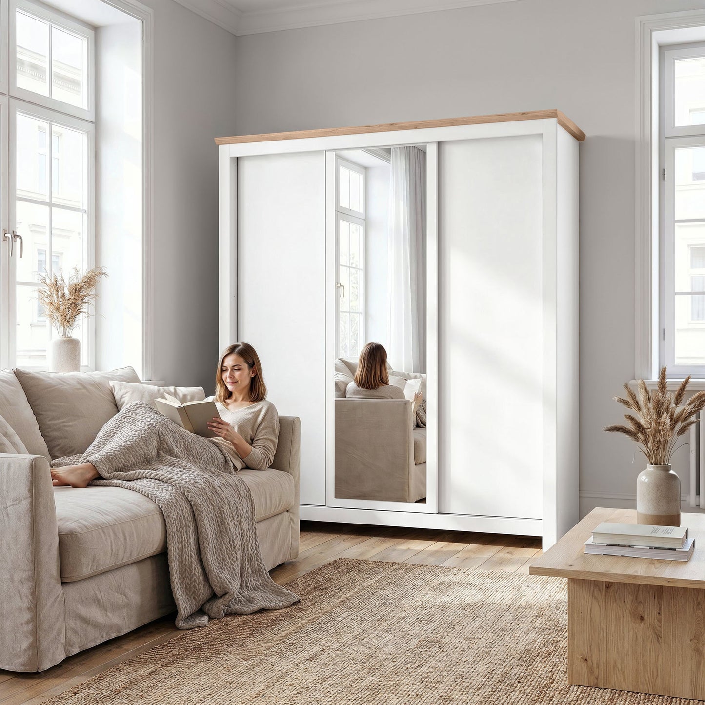 Sliding Wardrobe Milford DF-CF208SWR-3DRM-180 with Mirror - White