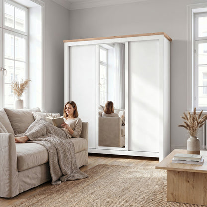 Sliding Wardrobe Milford DF-CF208SWR-3DRM-180 with Mirror - White