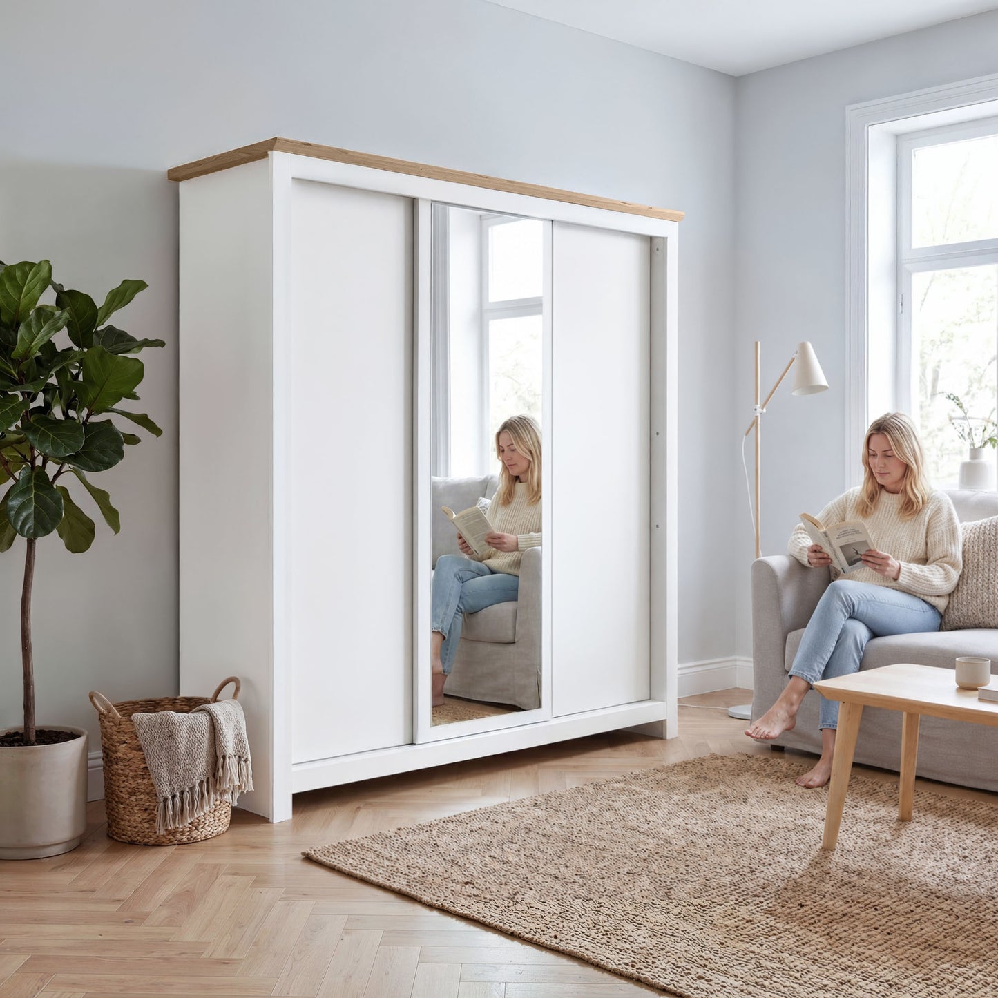 Sliding Wardrobe Milford DF-CF208SWR-3DRM-180 with Mirror - White