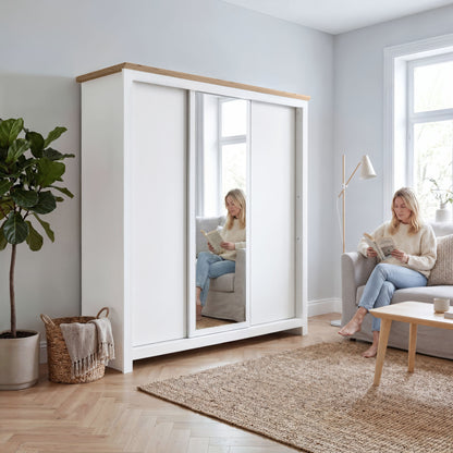 Sliding Wardrobe Milford DF-CF208SWR-3DRM-180 with Mirror - White