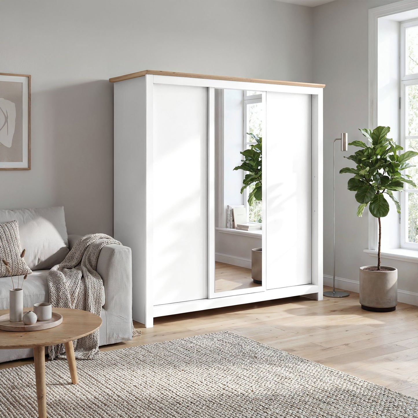 Sliding Wardrobe Milford DF-CF208SWR-3DRM-180 with Mirror - White