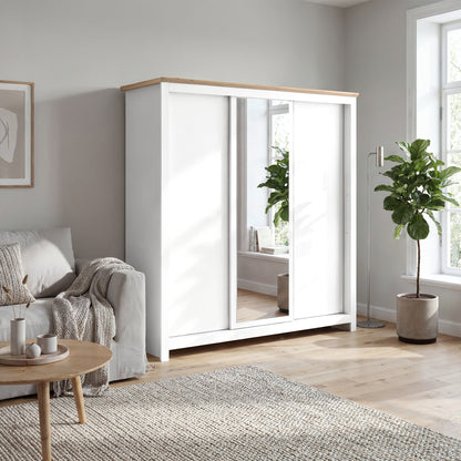 Sliding Wardrobe Milford DF-CF208SWR-3DRM-180 with Mirror - White