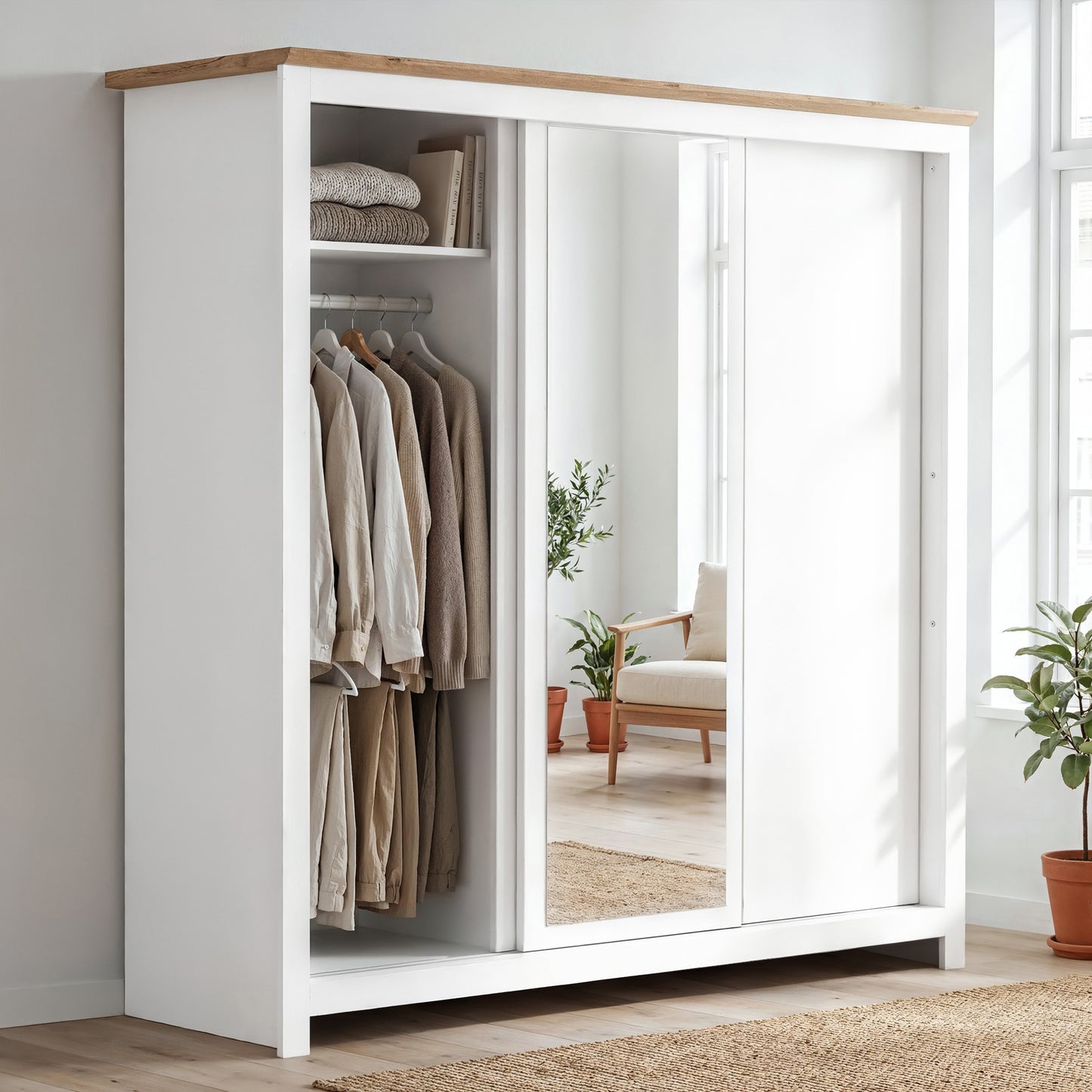 Sliding Wardrobe Milford DF-CF208SWR-3DRM-180 with Mirror - White