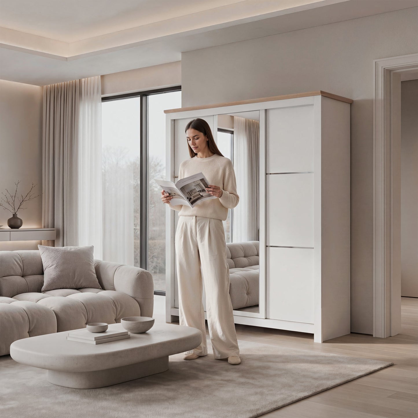 Sliding Wardrobe Milford DF-CF209SWR-3DRM-180 with Mirror - Cashmere