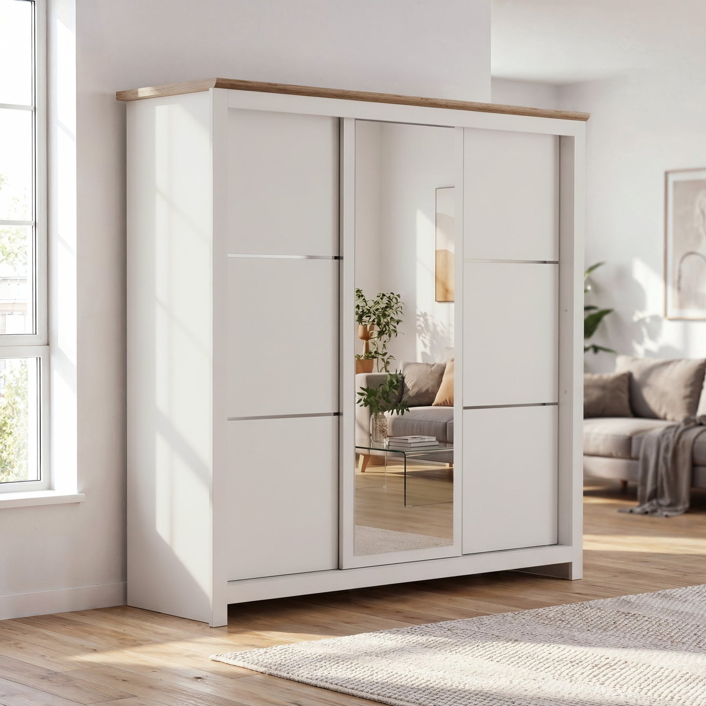 Sliding Wardrobe Milford DF-CF209SWR-3DRM-180 with Mirror - Cashmere