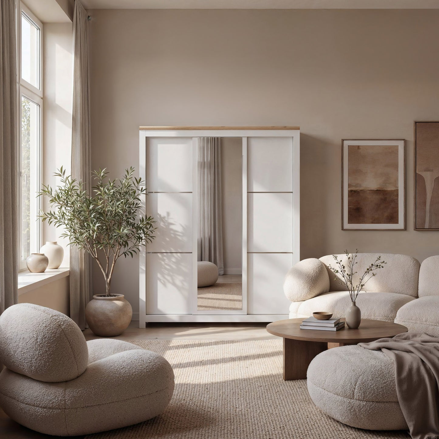 Sliding Wardrobe Milford DF-CF209SWR-3DRM-180 with Mirror - Cashmere