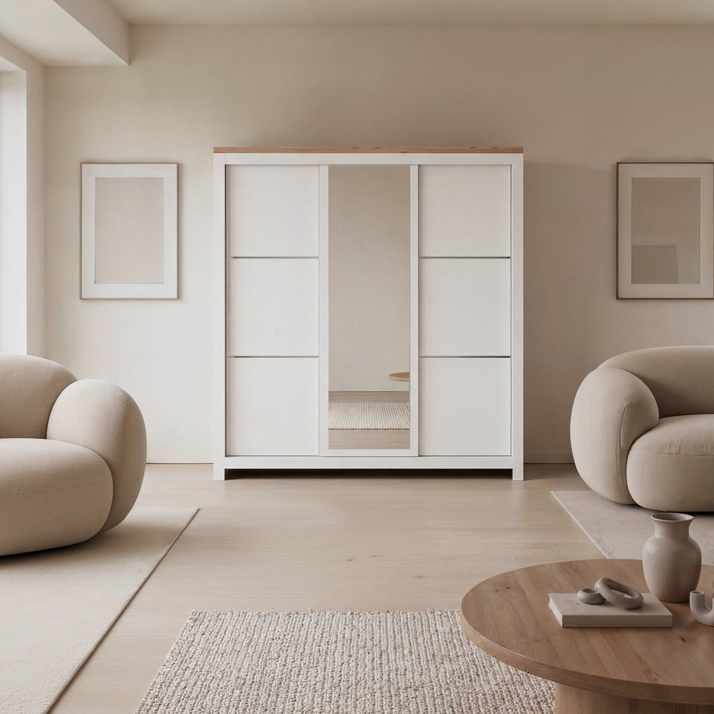 Sliding Wardrobe Milford DF-CF209SWR-3DRM-180 with Mirror - Cashmere