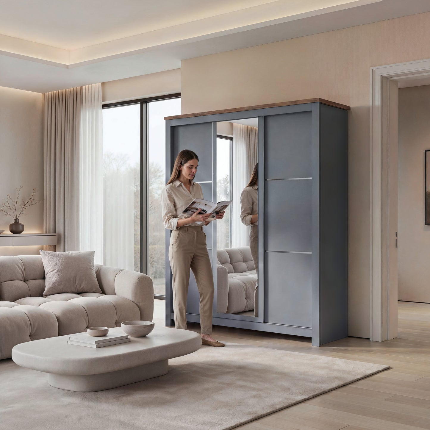 Sliding Wardrobe Milford DF-CF209SWR-3DRM-180 with Mirror - Graphite