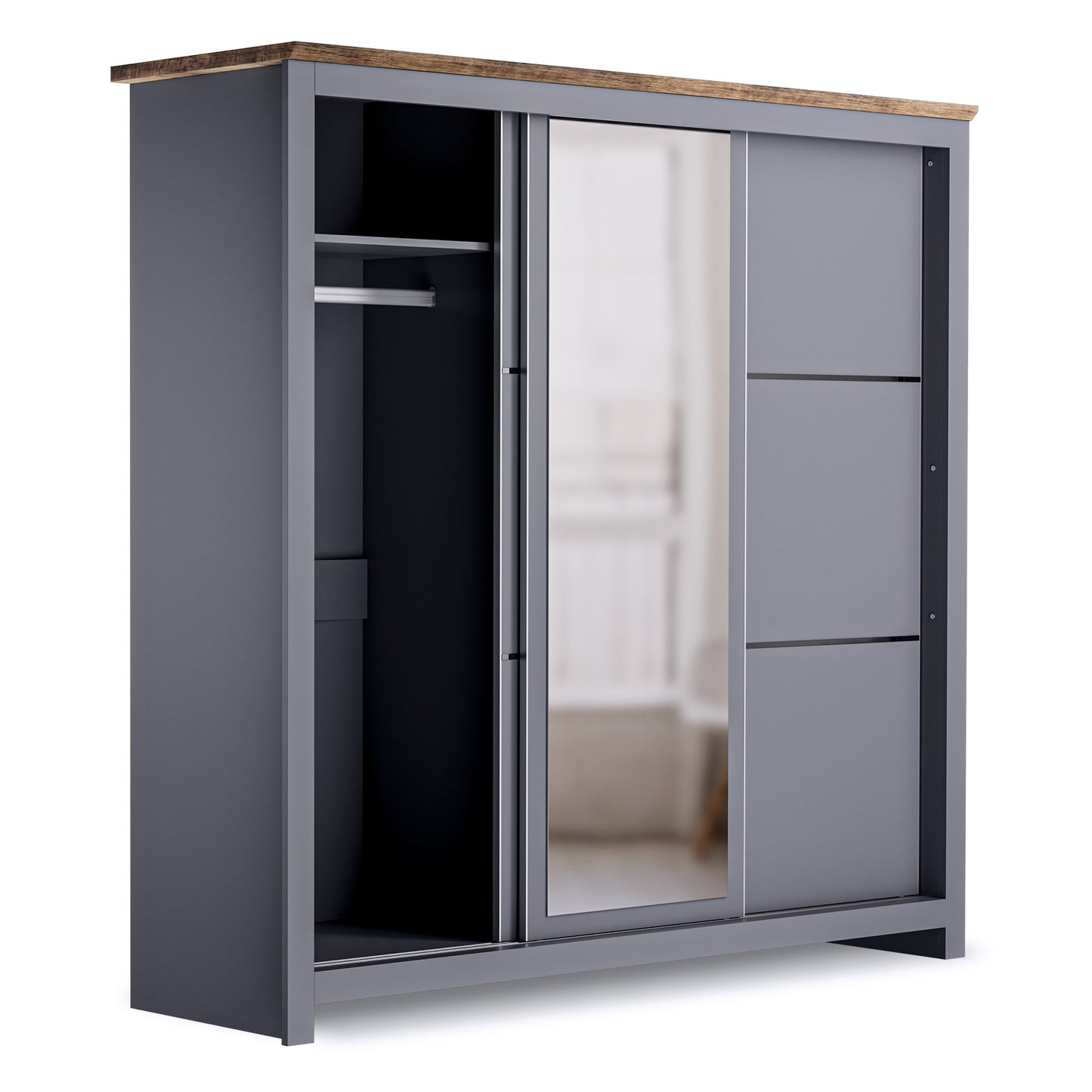 Sliding Wardrobe Milford DF-CF209SWR-3DRM-180 with Mirror - Graphite
