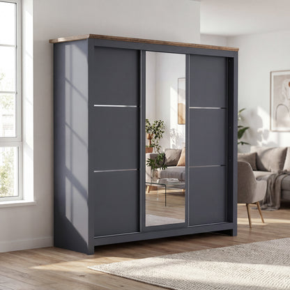 Sliding Wardrobe Milford DF-CF209SWR-3DRM-180 with Mirror - Graphite