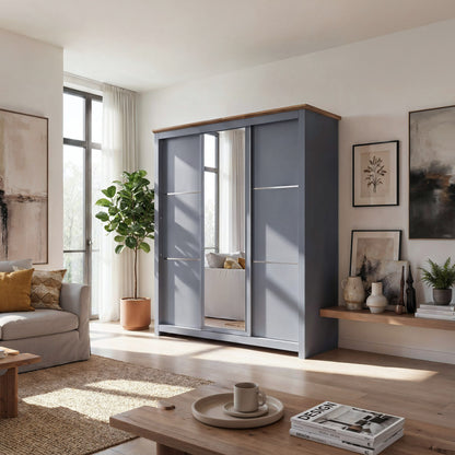 Sliding Wardrobe Milford DF-CF209SWR-3DRM-180 with Mirror - Graphite