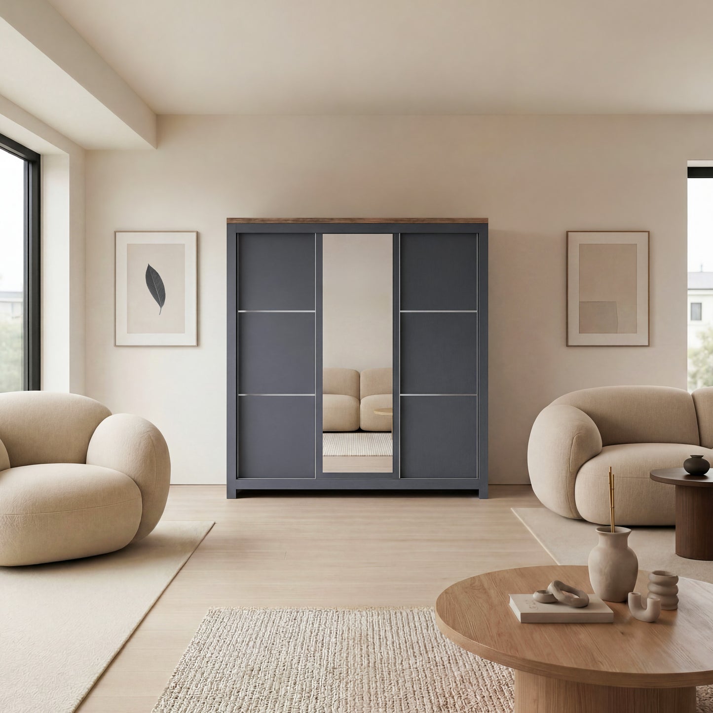 Sliding Wardrobe Milford DF-CF209SWR-3DRM-180 with Mirror - Graphite