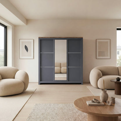 Sliding Wardrobe Milford DF-CF209SWR-3DRM-180 with Mirror - Graphite