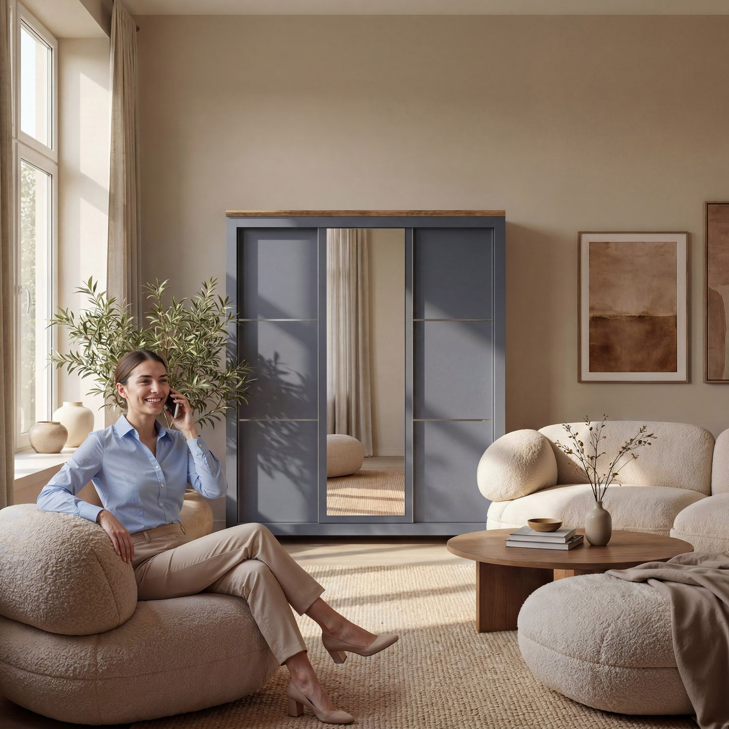 Sliding Wardrobe Milford DF-CF209SWR-3DRM-180 with Mirror - Graphite