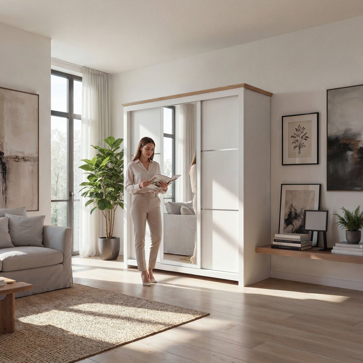 Sliding Wardrobe Milford DF-CF209SWR-3DRM-180 with Mirror - White