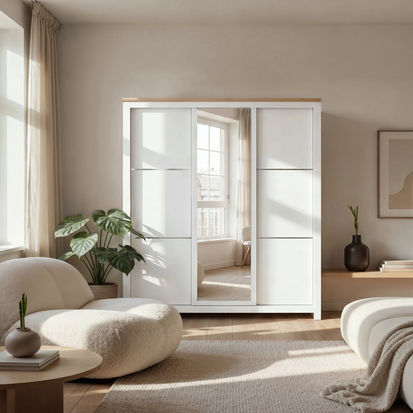 Sliding Wardrobe Milford DF-CF209SWR-3DRM-180 with Mirror - White