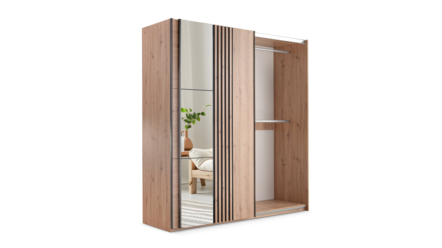 Wardrobe SINTRA 200 White /Oak Wotan /Mirror