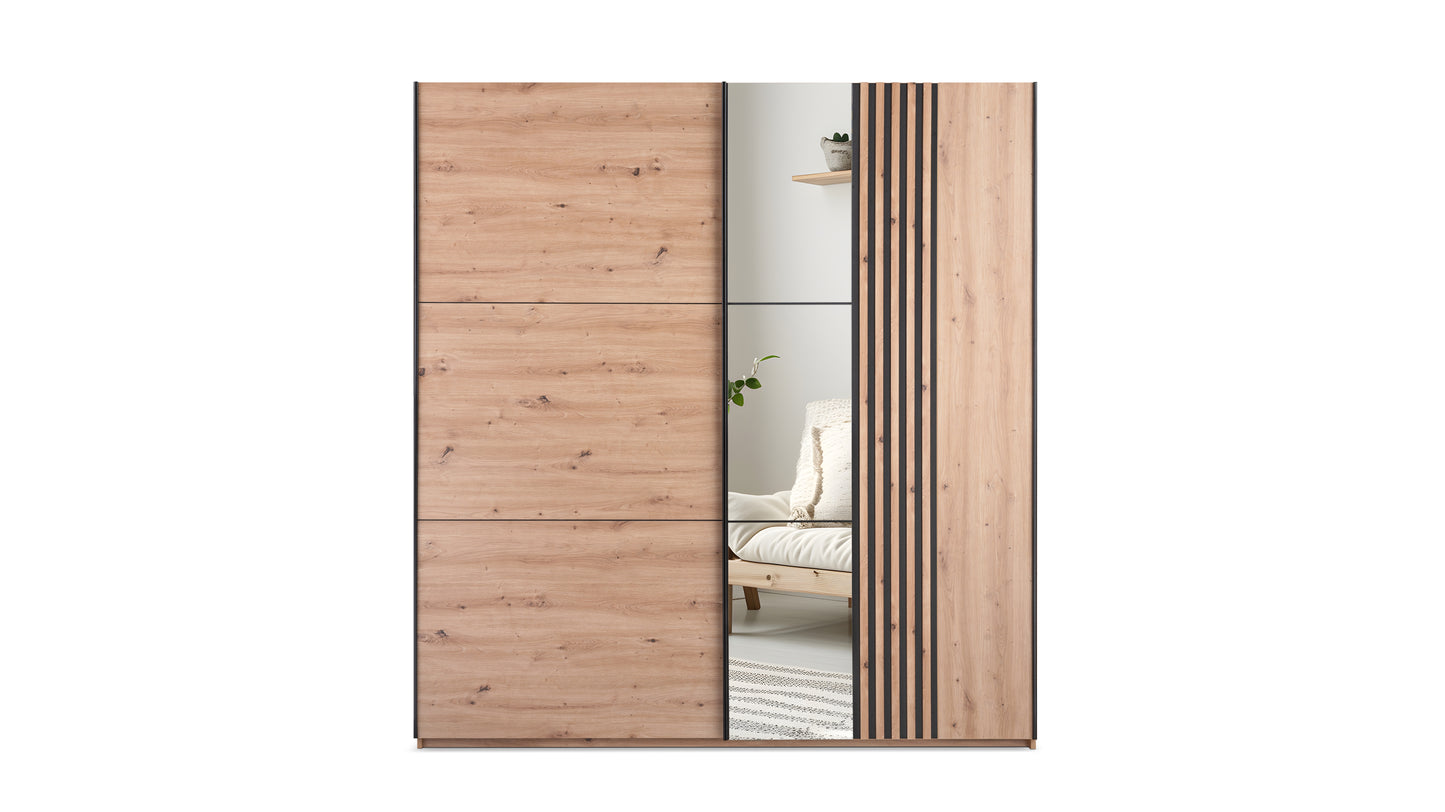 Wardrobe SINTRA 200 Oak ARTISAN/Oak ARTISAN/Black/Mirror