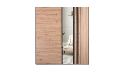 Wardrobe SINTRA 200 Oak ARTISAN/Oak ARTISAN/Black/Mirror