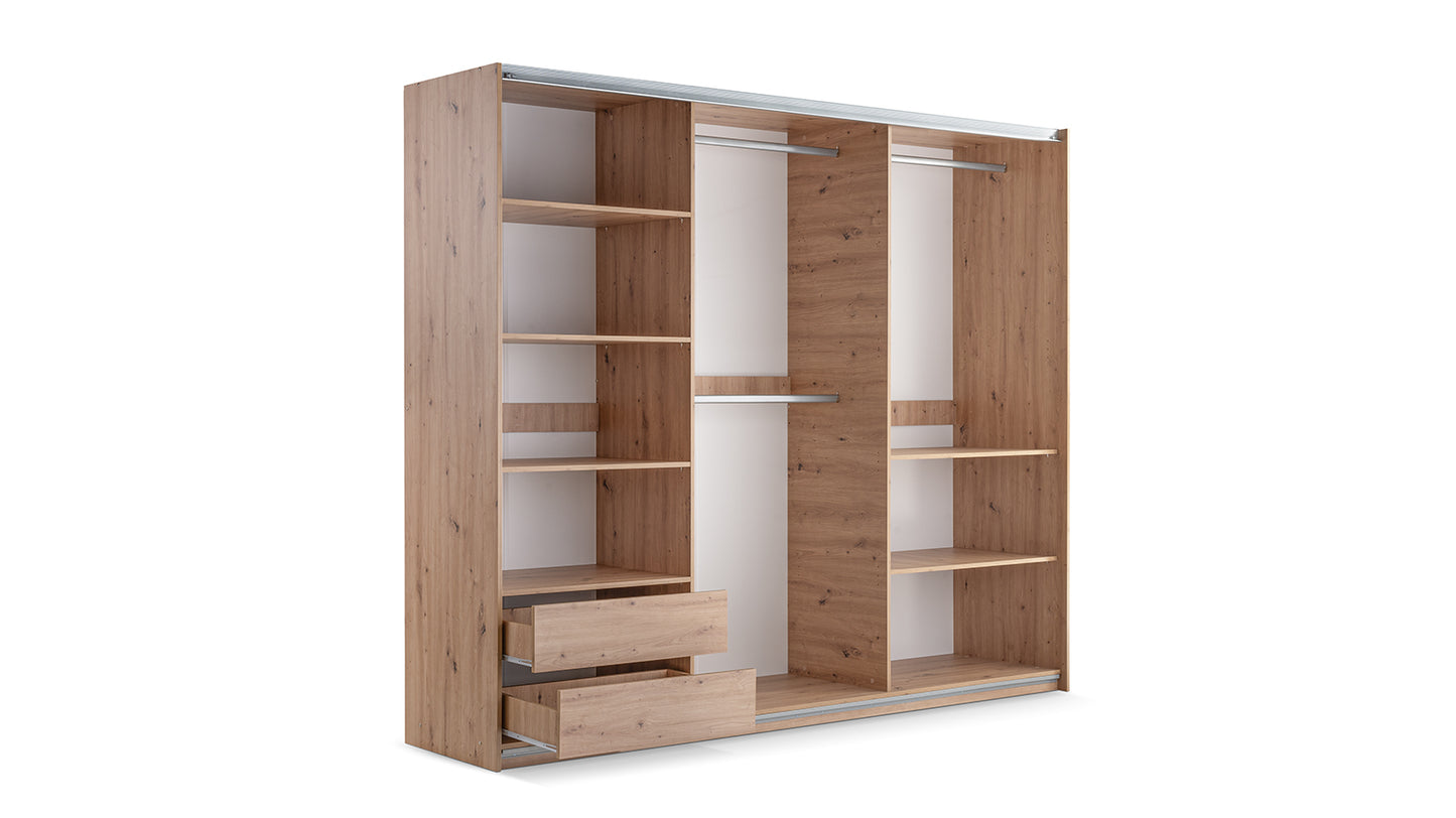 Wardrobe SINTRA 250 White /Oak Wotan /Mirror