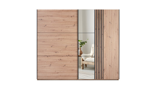 Wardrobe SINTRA 250 Oak ARTISAN/Oak ARTISAN/Black/Mirror