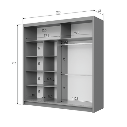 PORTO 2 203cm Sliding Door Wardrobe Graphite + Mirror