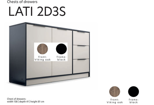 Sideboard LATI - 2D3S Oak Viking / Black