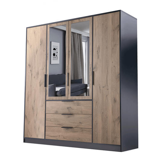 Wardrobe LATI D4 Black / Oak Viking + Mirror